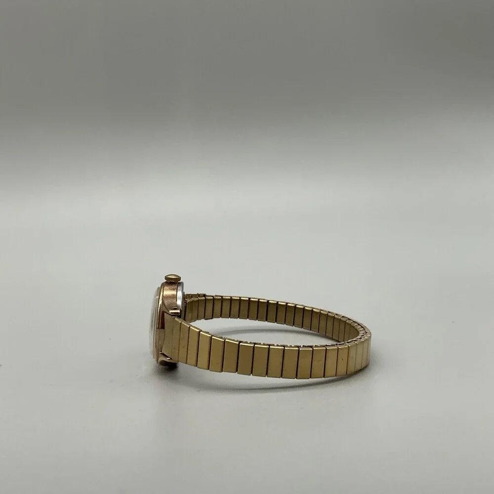 Vintage Timex Womens Watch 21mm White Round Dial Gold Tone Expansion Band
